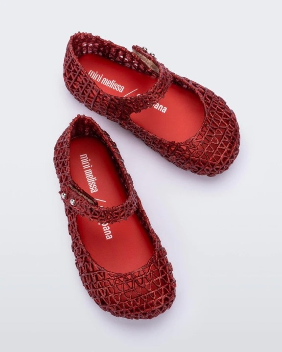 Mini Melissa Campana Papel Flat Baby Glitter Vermelho