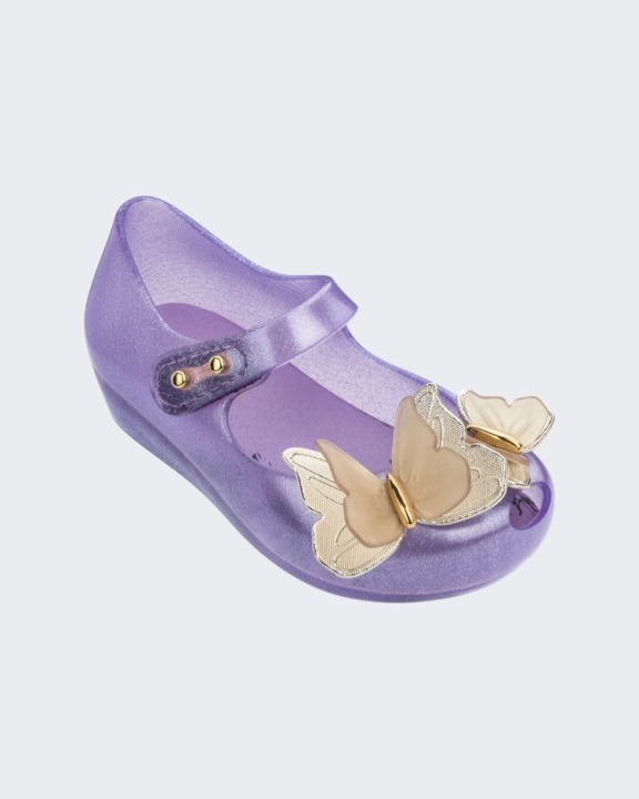 Mini Melissa Ultragirl Borboleta Flat-baby Lilás-dourado